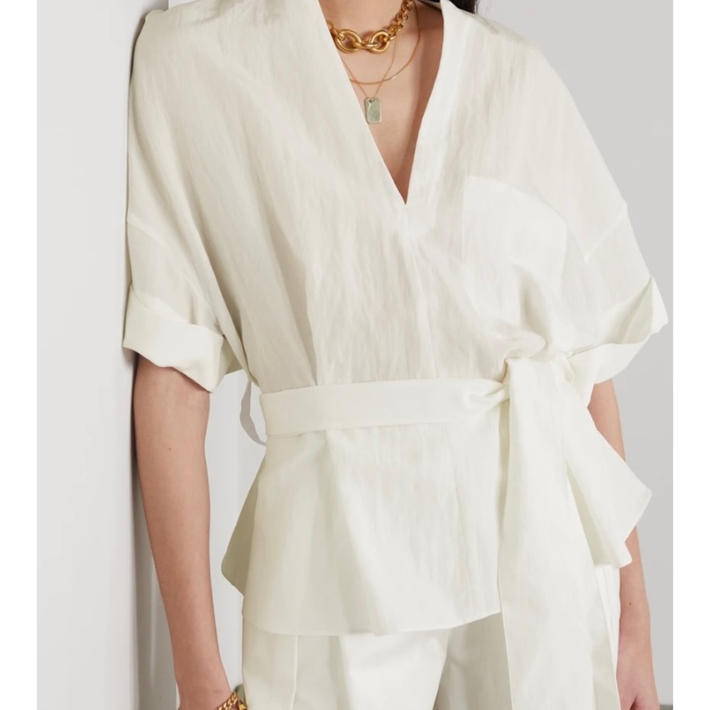VINCE belted Tencel Lyocell-blend white Blouse Small